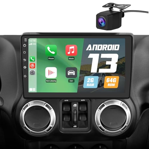 Pyniro Car Radio Stereo Upgrade for Jeep Wrangler 2007-2018/Dodge Ram 1500,etc., Android Head Unit with 10.1-Inch Touch Screen/Backup Camera/Wireless CarPlay & Android Auto/Mirroring/Wi-Fi/FM/SWC