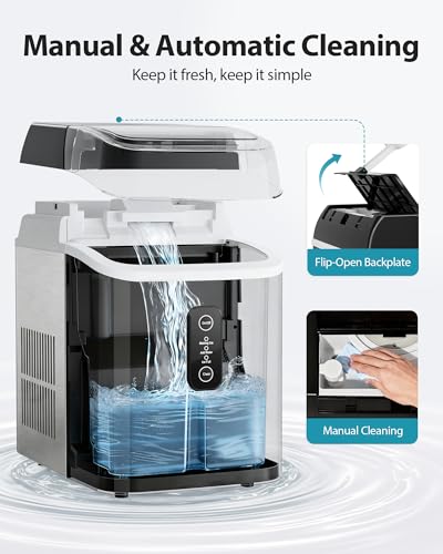 Image of Aeitto Nugget Ice Maker Countertop, 42lbs /24H Ice Machine with 1.5L Water Tank, Rapid Ice Release in 6 Mins, Self-Cleaning Pebble Ice Maker with Basket and Scoop for Home Office RV and Party, Silver