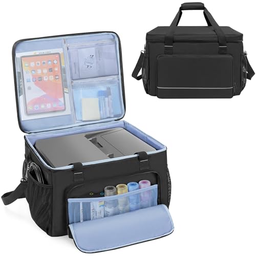 Yarwo Printer Carrying Case Compatible with HP OfficeJet Pro/DeskJet/Smart-Tank, Padded Office Printer Storage Bag with Base Board and Dividers for Ink, Paper and Office Supplies (BAG ONLY)