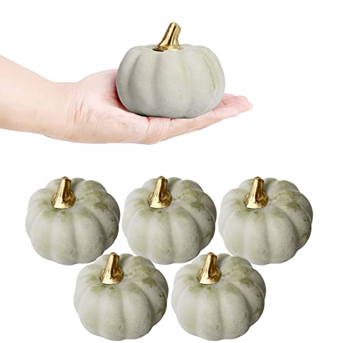 12Pcs Retro Green Artificial Pumpkins Bulk Autumn Decoration Set,Thanksgiving Pumpkin Decorations,Decorative Pumpkin Faux Harvest Fake Mini Foam Pumpkins for Fall,Wedding,Home Halloween Party Decor - Image 4