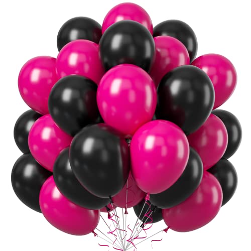 Rosa Luftballons Girlande, Hot Pink Schwarz Ballon Girlande, 50 Stück Party Dekoration Set, Rosa Latex Luftballons für Mädchen Geburtstag Hochzeit Baby Shower DIY Hula Hoop Ballons Partydekoration Cover