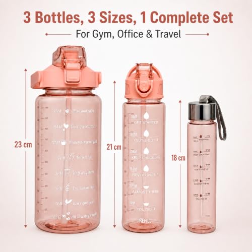 Image of Water Bottle Set of 3 for Women with Sipper, Orange