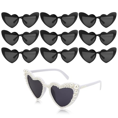 CIEHER Bachelorette Party Favors - White Black Heart Sunglasses for Bride Bridesmaid