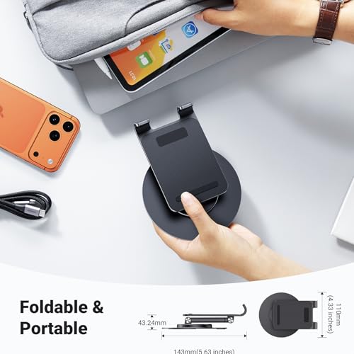 UGREEN Phone Stand 360° Rotating and Height Adjustable Metal Mobile Stand Holder for Desk Foldable iPhone Mount Compatible with Devices Up to 9.7'' Fit for iPhone 17 Pro Max Galaxy S25 Ultra S24