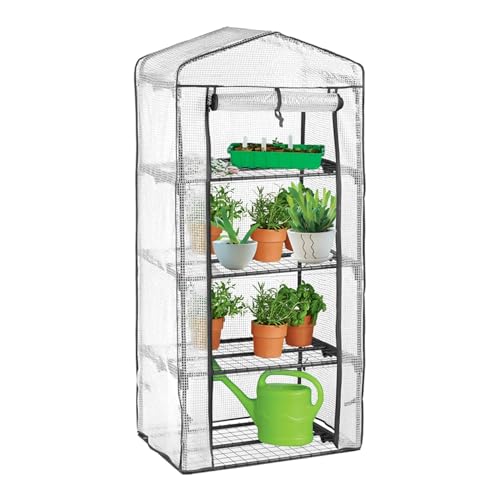 Harbour Housewares 4 Tier Mini Green House - 3x6ft -Compact Greenhouse with 4 Shelves & Roll Up Zip Panel Door Garden Plant House Polytunnel for Vegetables, Flowers, Herbs