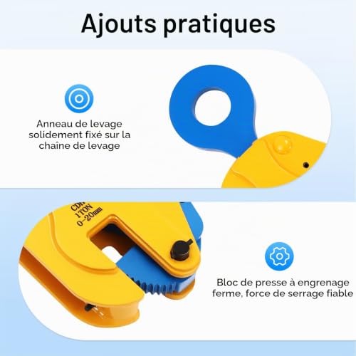 Pince de levage en tôle verticale GDSKR, 1T, jaune et bleu, pour plaque de charge lourde, levage et transport, industrielle – vue 6