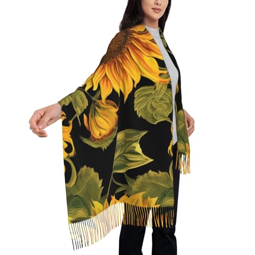 Écharpe douce à pompons noire motif tournesol grand châle chaud hiver pour homme et femme