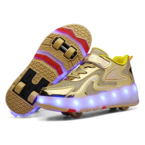 YongerYong Enfants Chaussures LED Lumières Clignotante à roulettes, Garçon Fille Respirant Patins à roulettes, 4 Roues Retractable Basket a Roulette Detachable Creative Gifts Cover