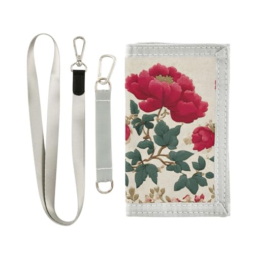 FOLIOSA Red Ethnic Floral Kids Wallet for Boys Girls Youth, Compact Fabric 4.9×2.9 in