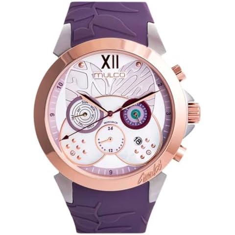 MULCO Women's Watches - Silver Stainless Steel Case with Silicone Wrist Strap, Multifunctional Quartz Movement, Large Face Analog Display with Mother of Pearl and Diamonds Cover