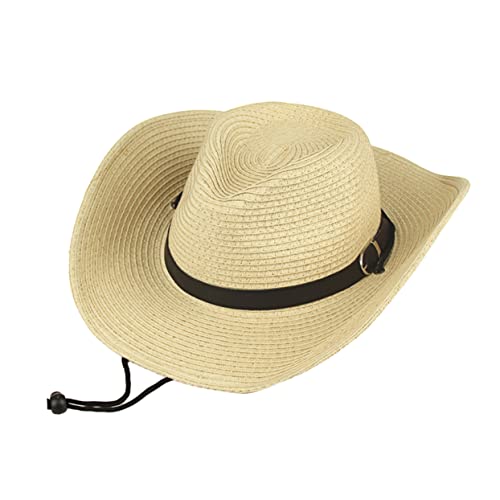 FOMIYES American Western Style Straw Woven Cap Comfortable Lightweight Sun Hat for All Ages Beige