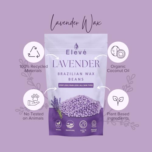 Image of Eleve Brazilian Stripless Painless Hair Removal Wax For Men & Women| Quick & Easy Tan Removal Waxing For Face, Armpit & Bikini Areas Wax Beans, Wax For Men & Women (Lavender) (500g)