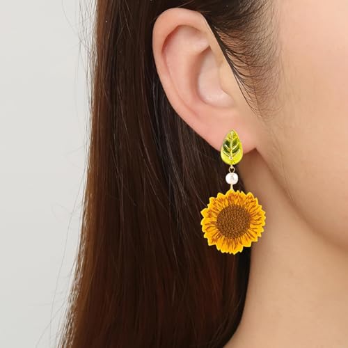 Sunflower Earrings for Women Sunflower Clip on Earrings Spring Earrings 3D Sunflower Daisy Flower Drop Dangle Earrings Bohemian Sunflower Statement Earrings Jewelry Gifts by choice of all - Used condition - Image 2