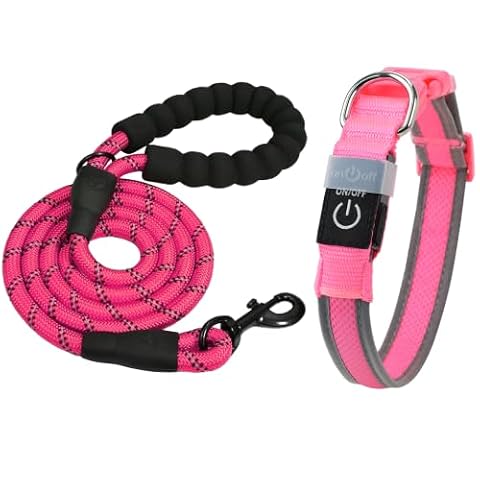 Taglory Rope Dog Leash, 6FT, Light Up Dog Collar, L, Hot Pink — $22.18 (18% off)