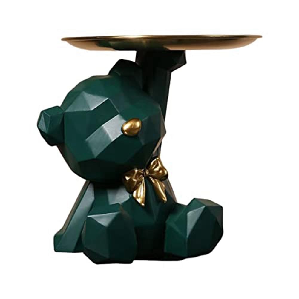 CTRLZS Storage Tray Statue Key Holder Figurine, Jewelry Earrings Lipsticks Tray, Bear Statues with Dish, Sculptures Key Bowl Easy to Use About 20 X 18cm -C