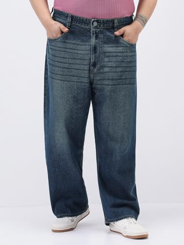 Image of Urbano Plus Men's Loose Baggy Fit Heavy Washed Jeans Non-Stretchable