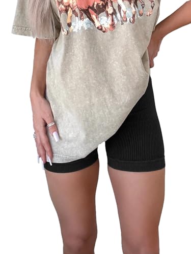 KINLONSAIR Women's High Waist Yoga Workout Impact Shorts Ribbed Seamless Workout Athletic Legging Shorts3