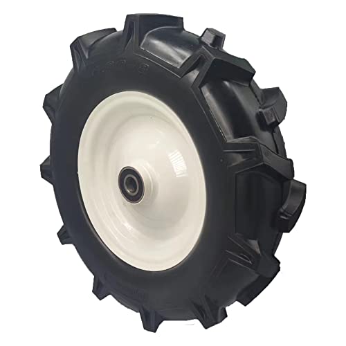 Flat Free 4.80/4.00-8 Tire and Wheel with 3/4 & 5/8 Bearings, 3-6” Hub Tractor Tread Tire & Rim for Agricultural Tractor Wheelbarrow Lawnmower, Utility 16 inch Lug Tread 4.80-8 Tractor Tire on Wheel