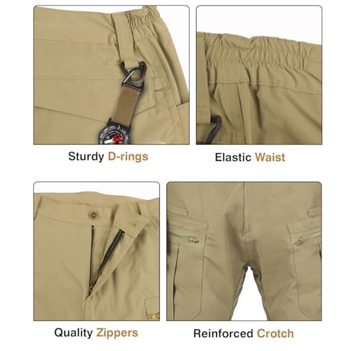 LUDEY Mens Hiking Cargo Pants Elastic Waist Ripstop Work Tactical Pants Water Resistant Outdoor Sweatpants with 8 Pockets-Khaki XL - image 5