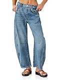 PLNOTME Women's Baggy Boyfriend Jeans Vintage Wide Leg Mid Rise Barrel Denim Ankle Pants
