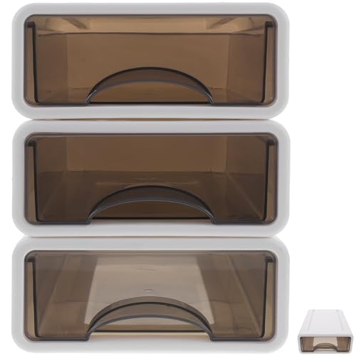 VALICLUD Caja de Almacenamiento Tipo Cajón Apilable Tapa Protectora, 3 Piezas, para Maquillaje y Papelería, Diseño Compacto para Escritorio en Oficina o Estudio