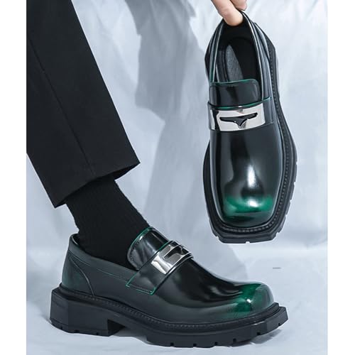 Men's Patent Leather Chunky Heel Square Toe Loafers Business Lug Sole Non-Slip Slip-On Formal Shoes for Work, Wedding, Party4