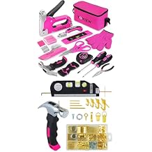 33Pcs Pink Staple Gun Tool Set with 3 in 1 Upholstery Staple Gun and 352Pcs Picture Hanging Kit Tool