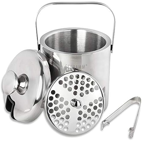 Schramm® Eiswürfelbehälter mit Deckel und Zange Weinkühler 1,3 Liter Eiseimer Eiskübel Sektkühler doppelwandig Eiskühler mit Henkel Cover