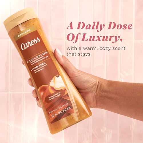 Image of Caress Body Wash for Women, Shea Butter & Brown Sugar, Hydrating and Exfoliating Shower Gel for Gorgeous Radiant Skin, 20 fl oz, 4 Pack