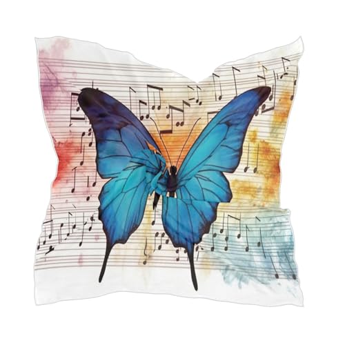 Butterfly Musical Note Silk Like Head Scarf for Women,Soft Fashion Neck Scarf Square Satin Head Scarf 23.6 Inches