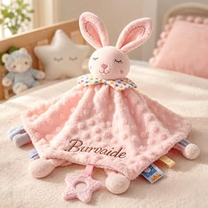 Personalisierte Schnuffeltuch Baby mit Namen aus Weichem Minky Dot Stoff