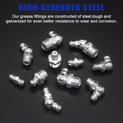 310PCS SAE & Metric Grease Nipple Assortment Kit, Hydraulic Grease Fittings Standard with Plastic Grease Fitting Caps