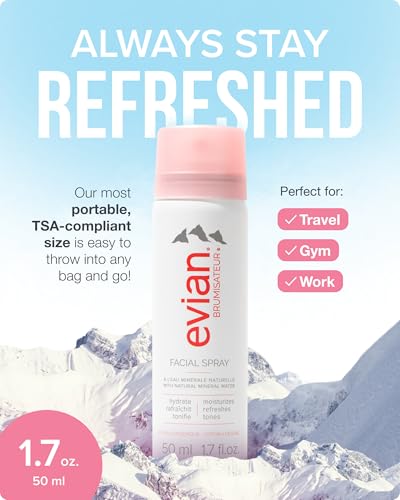 Evian Facial Spray 1.7 oz - Hydrating Mineral Water Mist for Face & Skin - Refreshes Makeup and Tones Skin - TSA-Approved Mini Facial Spray Set for Daily Skincare Hydration - Image 3