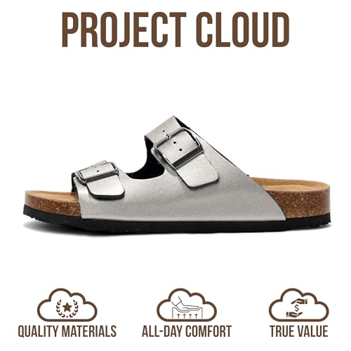Image of Project Cloud 100% Genuine Leather Flat Sandals For Women 2026 Cork Footbed Womens Sandals with Memory Foam and arch support Vacation Essentials Slides for Women Footwear (Venita)