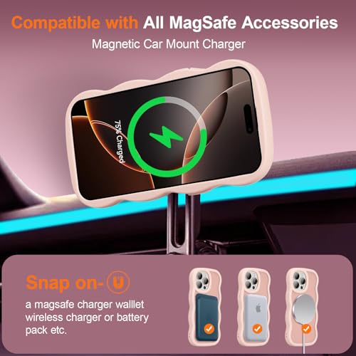 UEEBAI Magnetic for iPhone 15 Pro Max Case, Cute Cover Compatible with MagSafe, Transparent Clear Wave Design Wavy Frame Matte Phone Case- Pink - Image 3