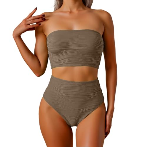 Maillot de bain tankini femme kaki à volants ajustable M