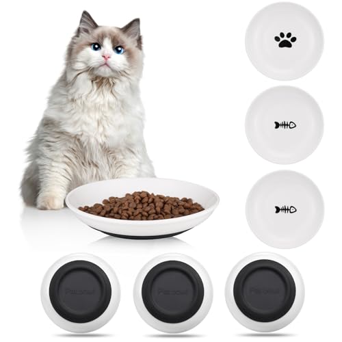 Hejo 3 Piezas Comedero para Gatos, Comedero Gato Ceramica Antideslizante, Cuencos Plano, Glato Gato para Aliviar la Fatiga de los Bigotes, para Gatos Perros Pequeño y Mascotas