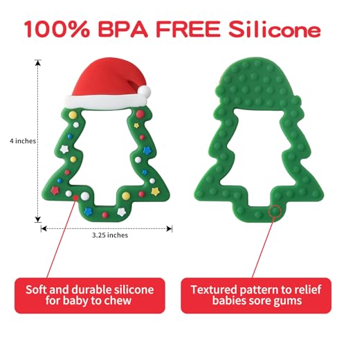 Image of Jimibaby Silicone Teether - Christmas Teething Toy for Baby Boys & Girls, Perfect Stocking Stuffer, Comes with Gift Package (Christmas Hat) (Green)