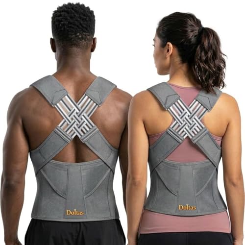 Image of DOLTAS X-Cross Posture Corrector Belt - Universal Size Shoulder & Back Support Belt | Back Straightener Brace for Spine & Body Posture Correction | Clavicle Support for Men & Women | Universal Size (Grey)