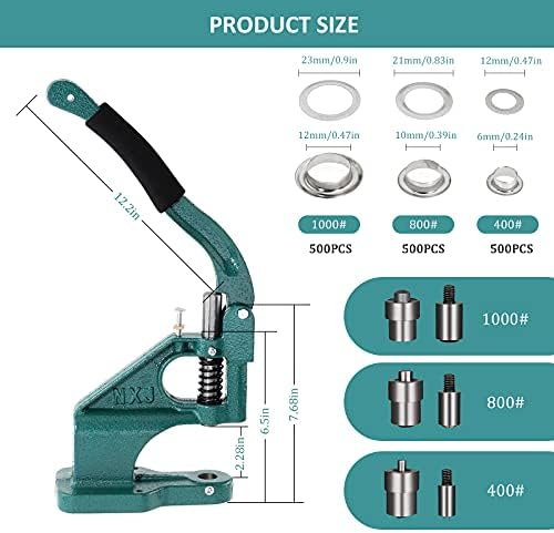 Dyna-Living Grommet Press Kit Eyelet Punch Kit Handheld Hole Punch Pliers Portable Eye Grommet Machine Tool Manual Puncher with 1500pcs Silver Grommets