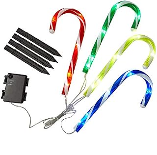 Sentik® 4 Pack Battery Powered Christmas Candy Cane Pathway Garden Stake Lights Festive Outdoor Decoration (Multi Coloured)