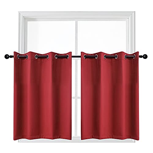 Ygo Blackout Valance For Small Window Grommet Top Window Treatment Blackout Tier Panel Drape For Bedroom 2 Pcs W52 X L36 Inch True Red #TOP8