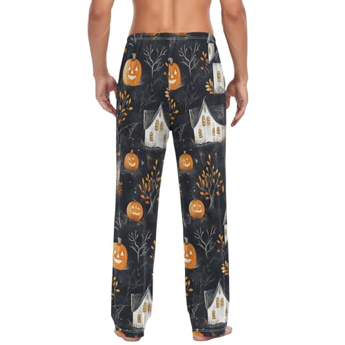 Mens Pajama Pants Halloween Castle Pumpkin Soft Lounge Sleep Pj Bottoms with Drawstring Pockets3