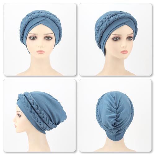 Image of DRESHOW African Women Turban Caps Cotton Beanie Twist Headscarf Pre-Tied Double Twisted Braids Wrap Hat Chemo Cancer Cap