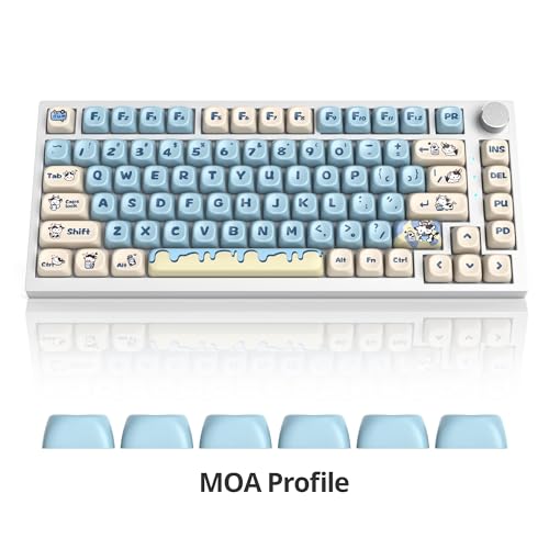 Image of surmen Cute Round MOA Profile Keycaps, 141-Keys Thicked PBT 75% Keycaps Dye-Sublimation for Cherry MX Switches Mechanical Keyboard (Milk Cow)