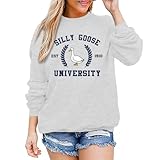 Pairxily Funny Goose Graphic Sweatshirt for Women Cute Printed Crewneck Sweater Pullover with Sayings Long Sleeve T Shirts(Light Gray,3XL)