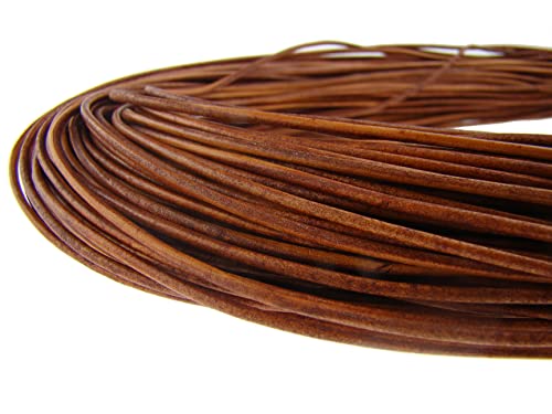 esnado Cordón de piel redondo – 1,5 mm, marrón natural, 5 metros, piel auténtica, curtida vegetal, ideal para la fabricación de joyas y pulseras, manualidades o decoración, bricolaje, medieval
