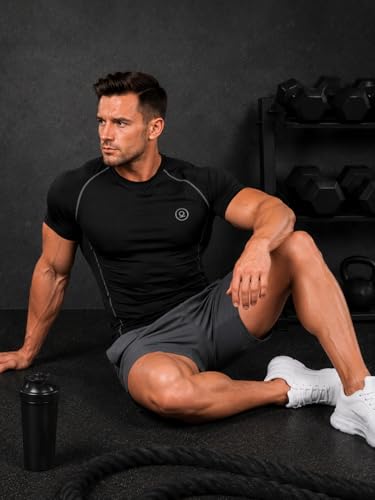 Image of CHKOKKO Men's Compression Gym T-Shirt for Running, Workout, Training, Sports & Activewear | Quick Dry Breathable Stretch Fabric | Body Fit Half Sleeve Athletic Sports Tee for Men