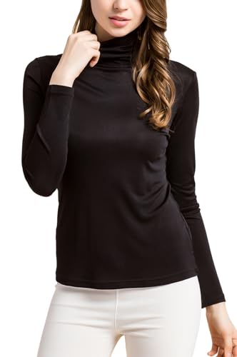 Silk Tops Turtleneck Long Sleeve Silk T Shirt Ultra Soft Thermal Layer Tops Slim High Neck Blouse2