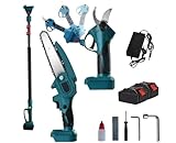 MF artSHOP Kit Forbice da Potatura a Batteria 3 in 1, Motosega a Batteria 6 Pollici, Cesoie Elettriche con Asta Telescopica 128-248cm, 2 Batterie Incluse – Taglio Rami Alberi Giardino Arbusti Vigneto